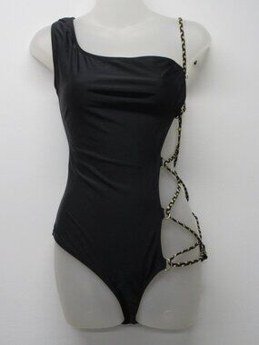 NWT Forplay Black Rope Lace Up Side One Piece Swim Suit Women's sz Large